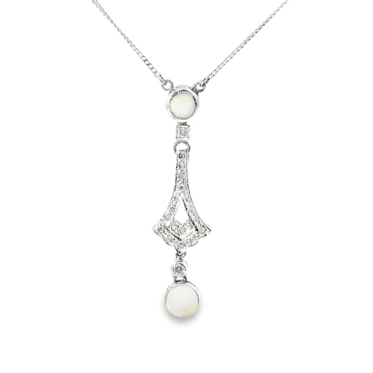 9ct Art Nouveau Pendant with Opals and Diamonds