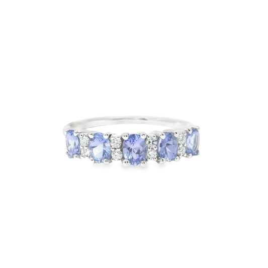 9ct White Gold Half Eternity Ring with Tanzanites and Diamonds
