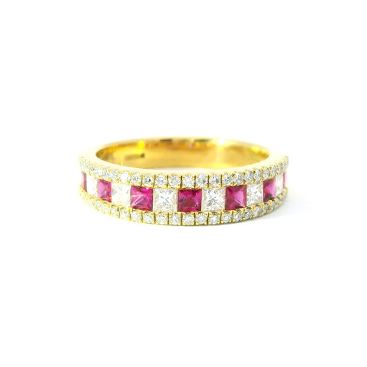 18ct Gold Half Eternity Ring with Rubies and Diamonds