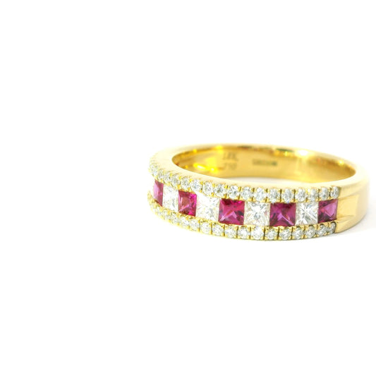 18ct Gold Half Eternity Ring with Rubies and Diamonds
