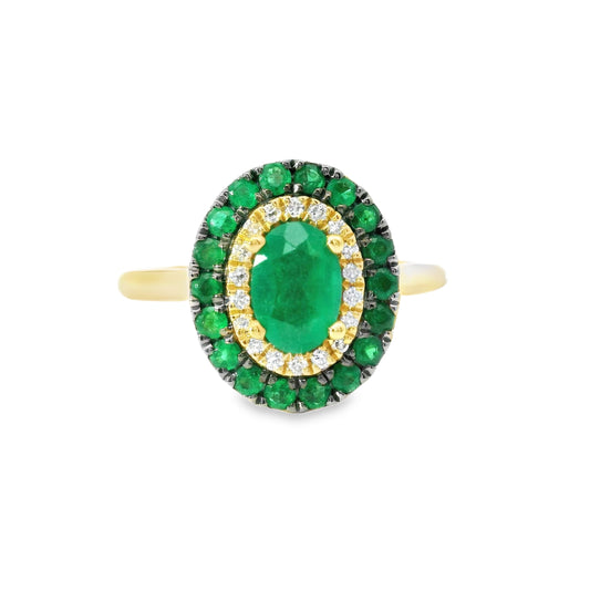 18ct Gold Claw Set Ring with Emeralds and Diamonds