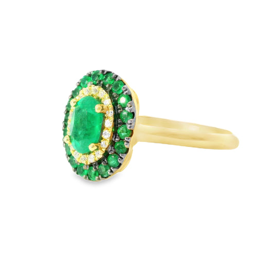 18ct Gold Claw Set Ring with Emeralds and Diamonds