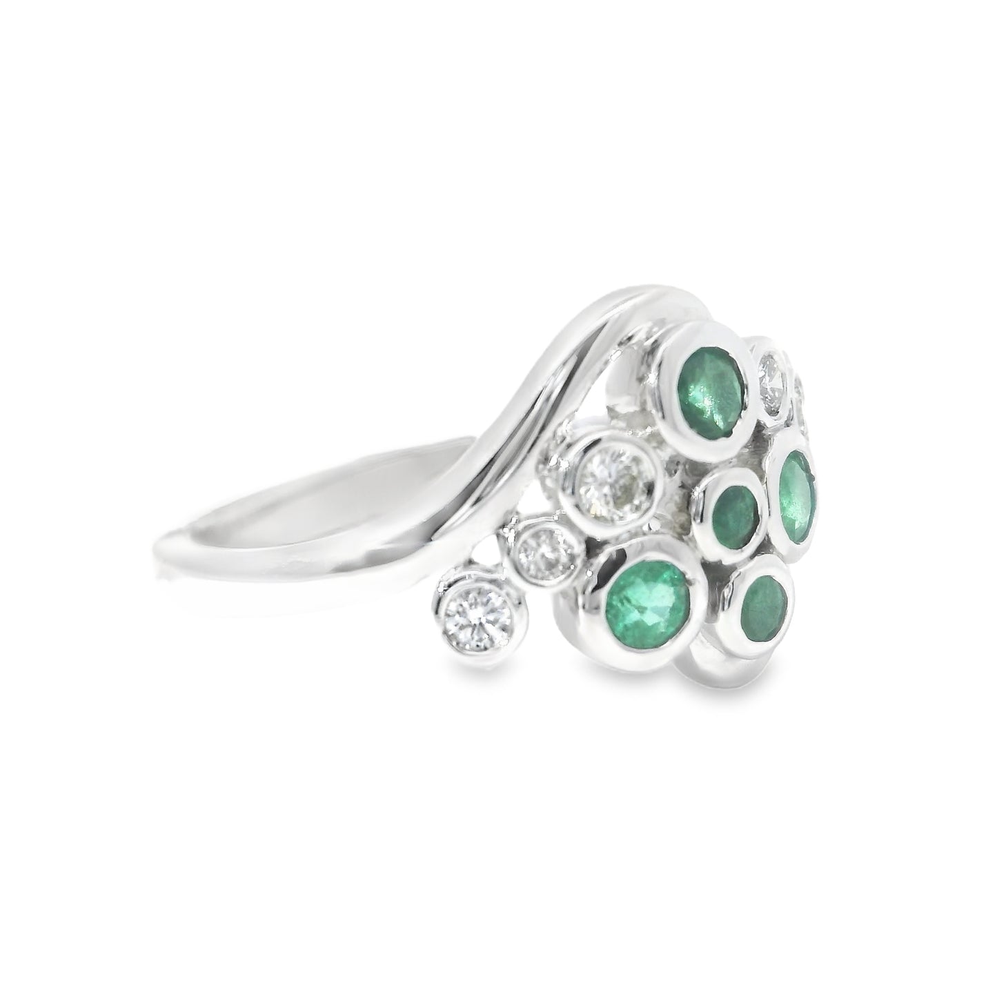 9ct White Gold Ring with Diamonds and Emeralds
