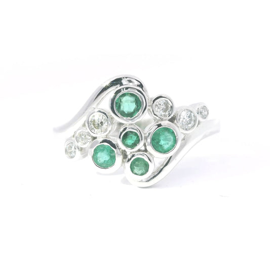 9ct White Gold Ring with Diamonds and Emeralds