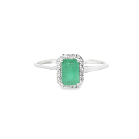 9ct White Gold Diamond and Emerald Ring