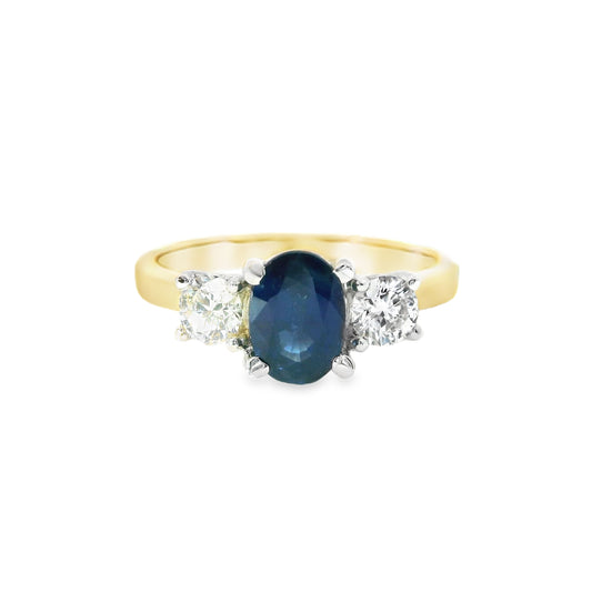 18ct Gold Ring with Sapphire and Diamonds