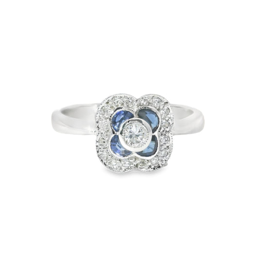 18ct White Gold Ring with Diamonds and Sapphires