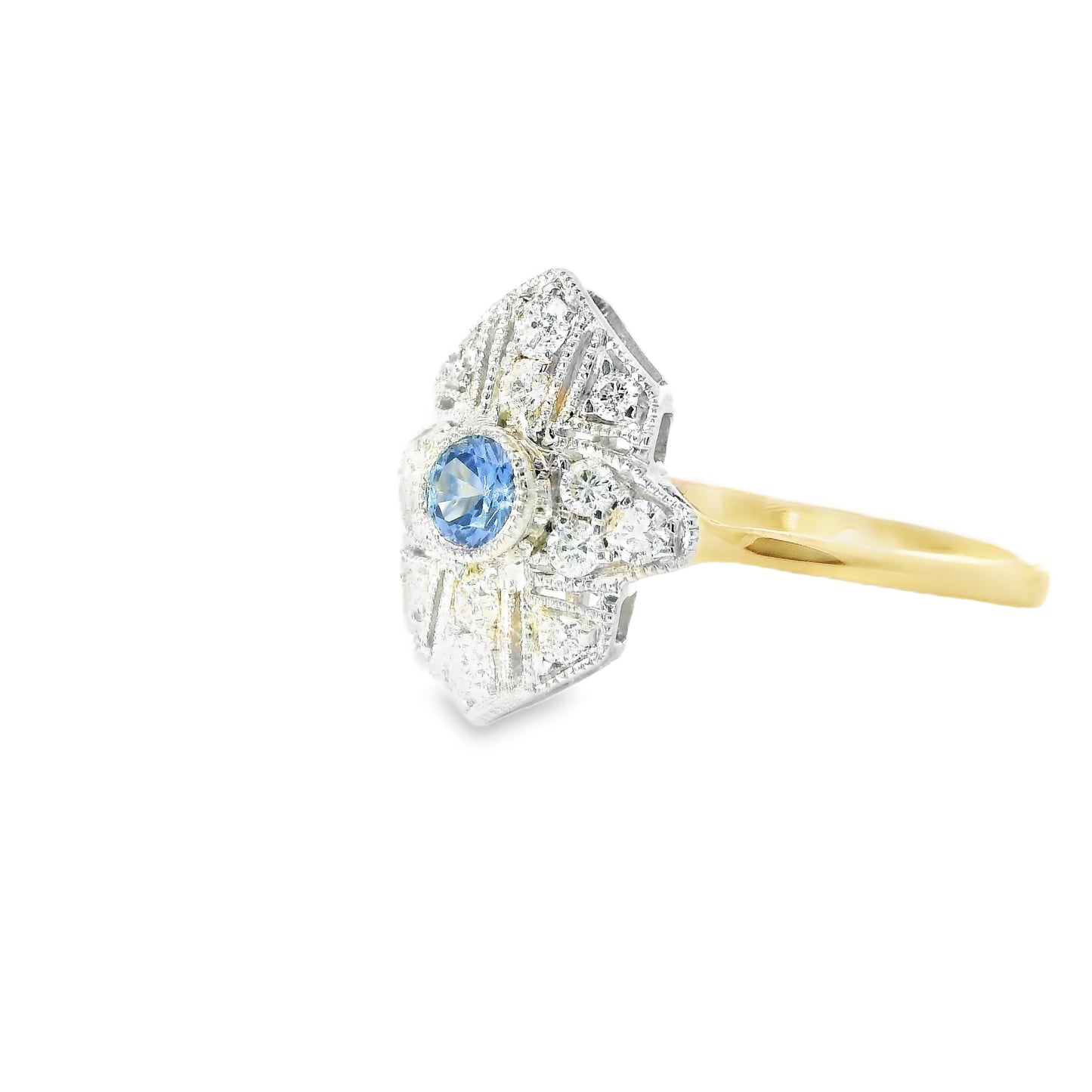 9ct Gold Art Deco Style Ring with Sapphire and Diamonds