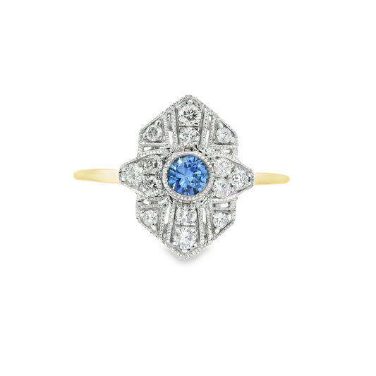 9ct Gold Art Deco Style Ring with Sapphire and Diamonds