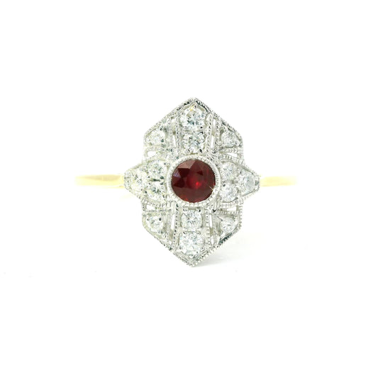 9ct Gold Art Deco Style Ring with Ruby and Diamonds