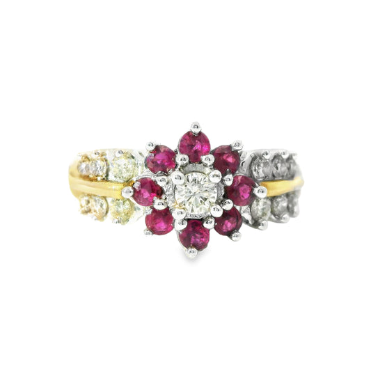 9ct Gold Ring with Diamonds and Rubies