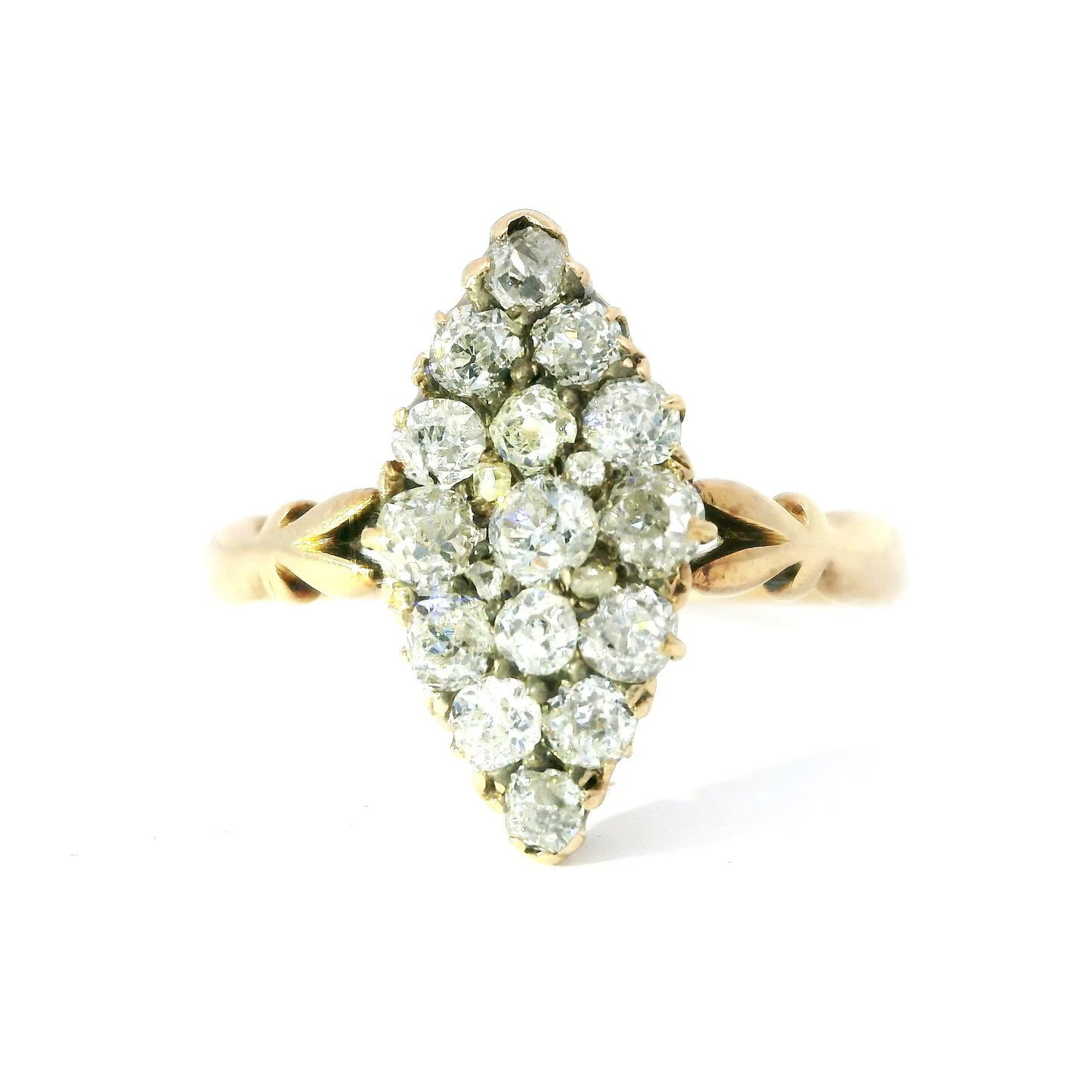 18ct Antique Navette Ring with Diamonds