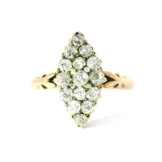 18ct Antique Navette Ring with Diamonds