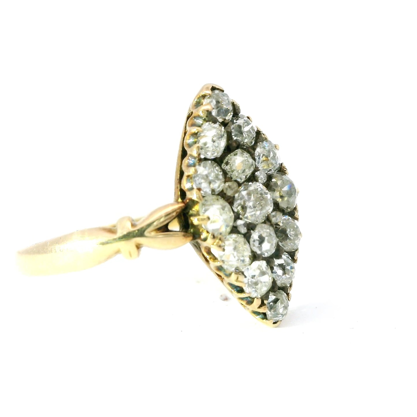 18ct Antique Navette Ring with Diamonds