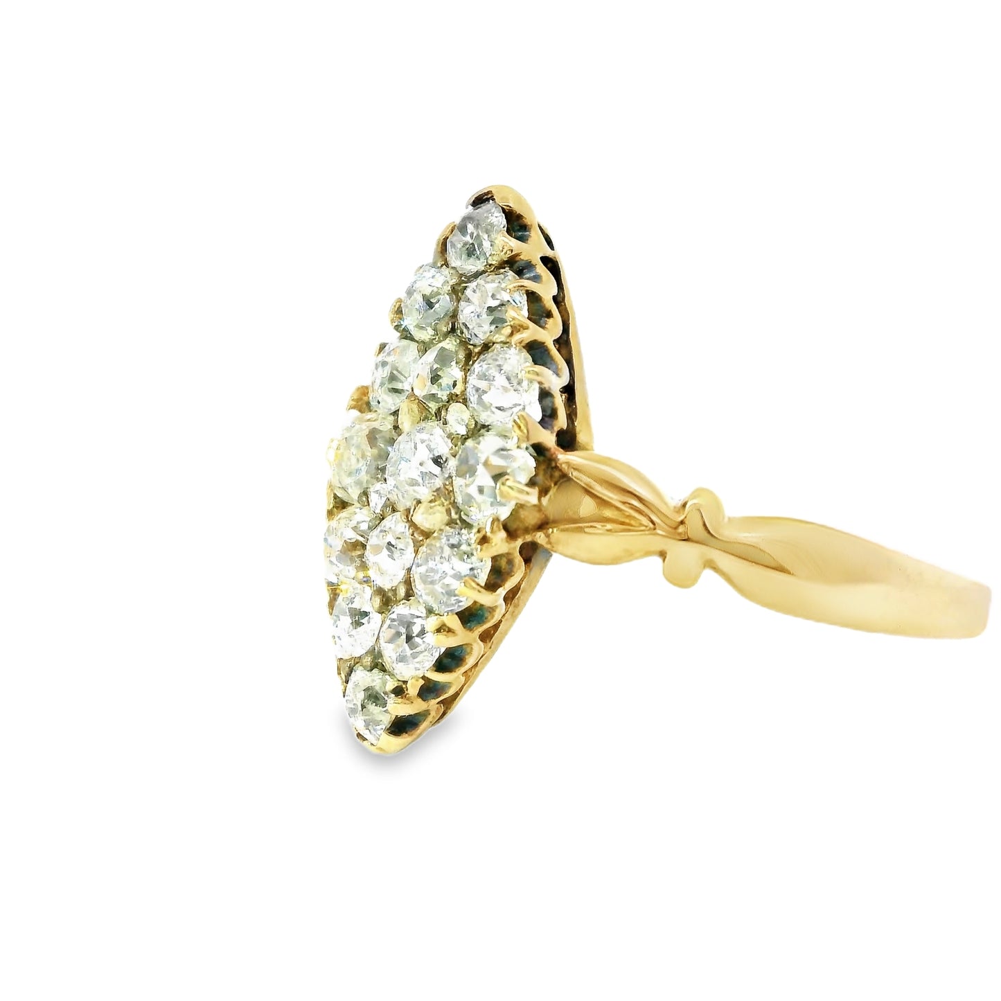 18ct Antique Navette Ring with Diamonds