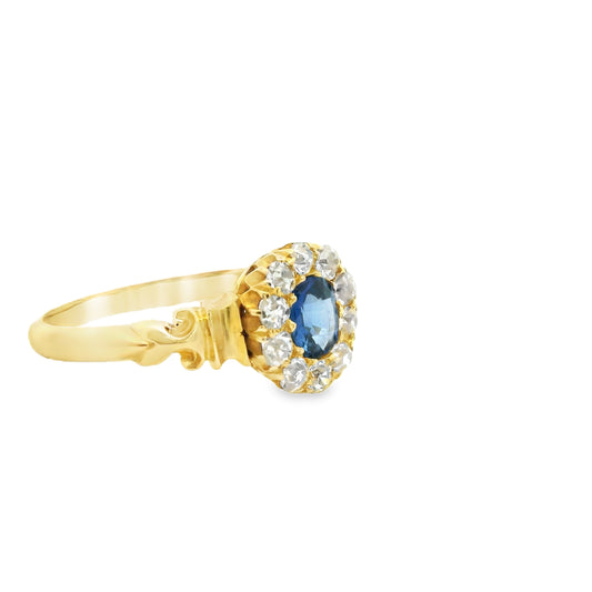 18ct Edwardian Ring with Sapphire and Diamonds