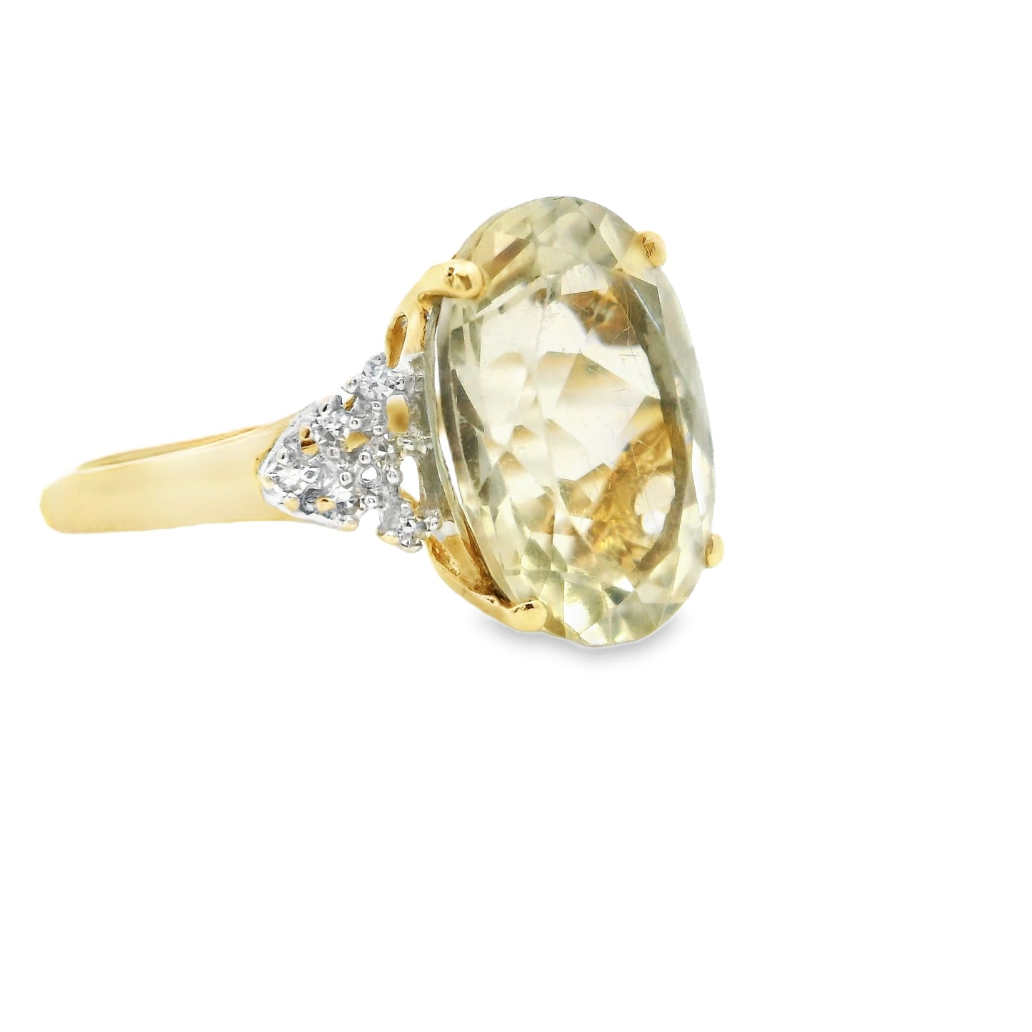 9ct Gold Ring with Quartz and Diamonds