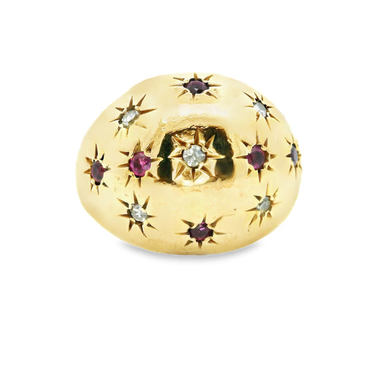 9ct Gold Ruby and Diamonds Dome Ring