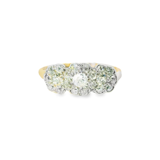 18ct Antique Triple Cluster Daisy Ring