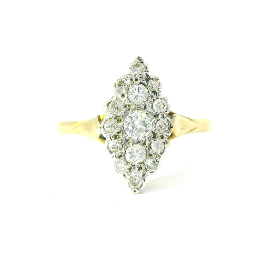 18ct Antique Navette Ring with Diamonds