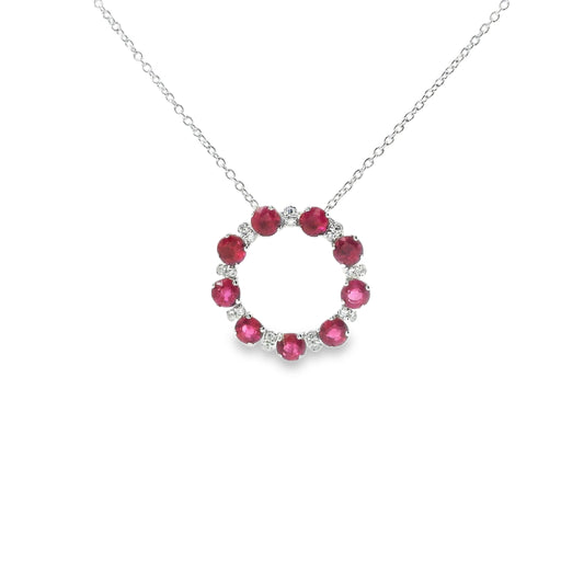 9ct White Gold Ruby and Diamonds Pendant