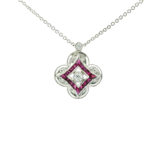 18ct White Gold with Rubies and Dimonds