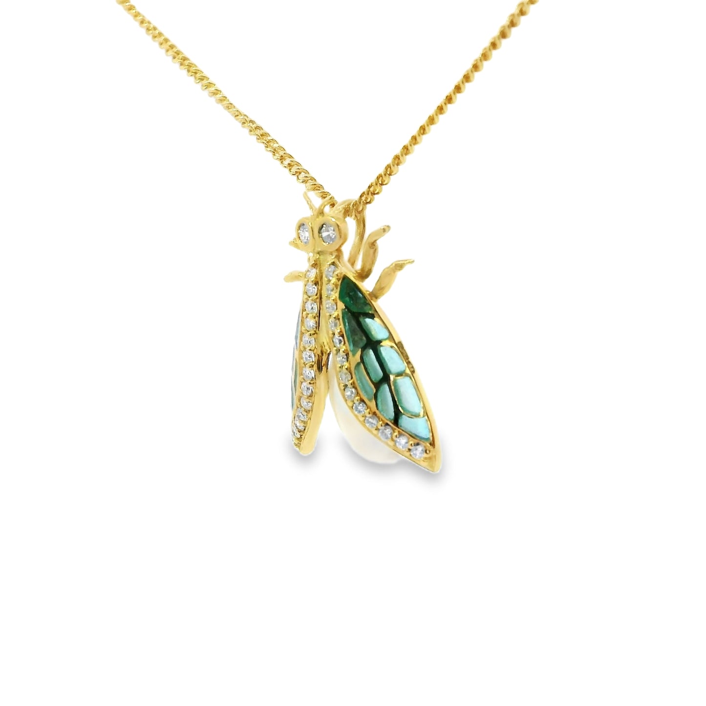 18ct Plique-A-Jour Fly and Akoya Pearl Pendant with Diamonds