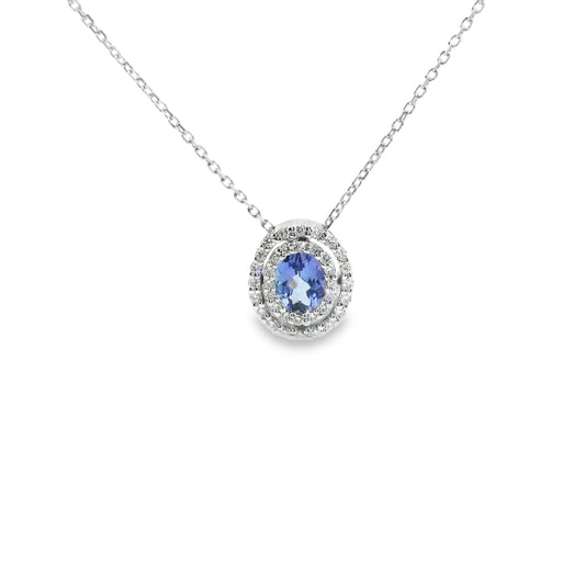 9ct White Gold Oval Tanzanite Pendant with Diamonds