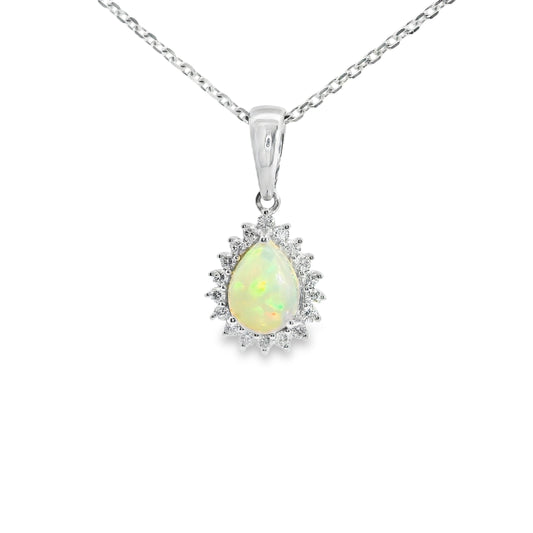 9ct White Gold Opal Pendant