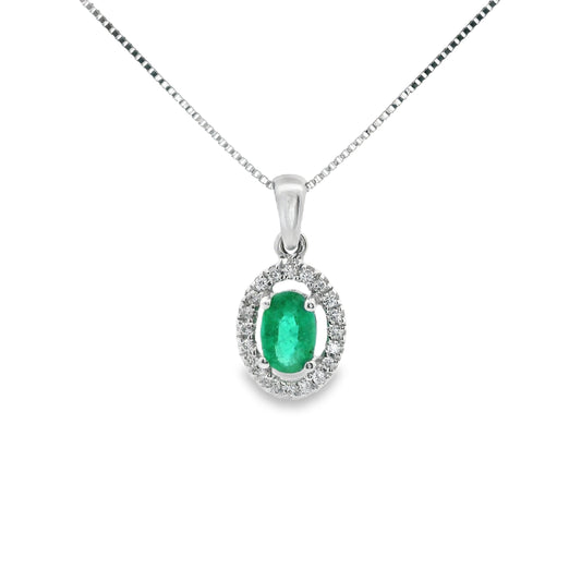18ct White Gold Emerald and Diamonds Pendant