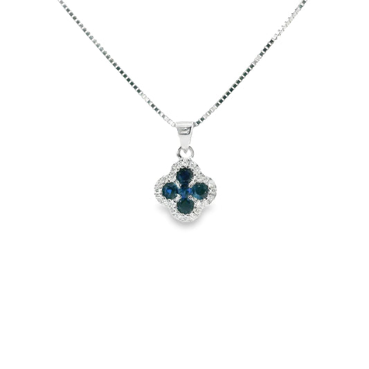 9ct White Gold Clover Pendant with Sapphires and Diamonds