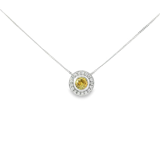 18ct White Gold Pendant with Yellow Diamond