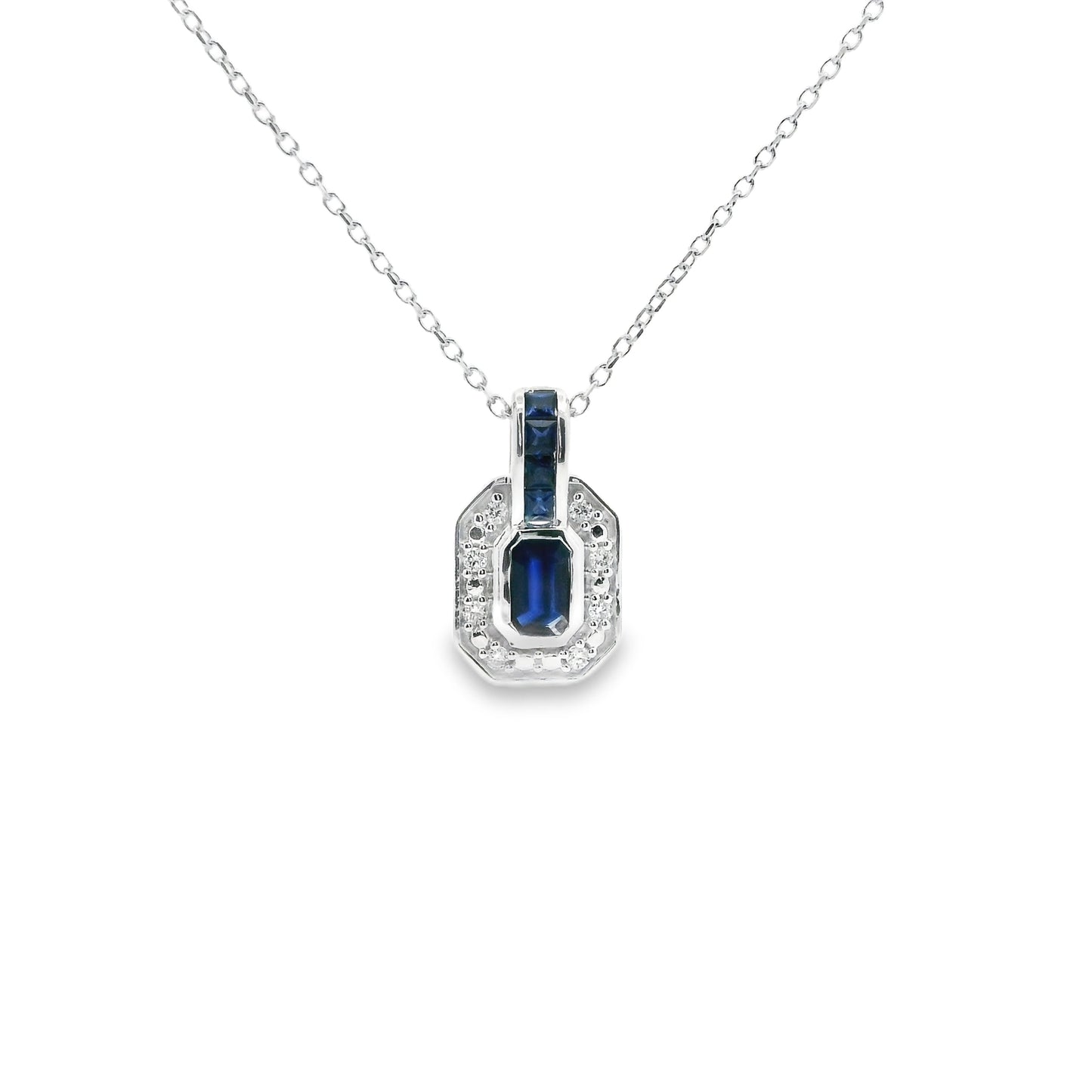 9ct Gold Sapphire Channel and Diamond Necklace i