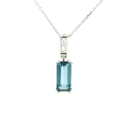 9ct White Gold London Blue Topaz Pendant with Diamonds