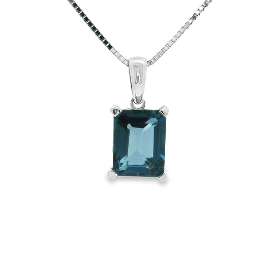 9ct White Gold Rectangle London Blue Topaz Pendant