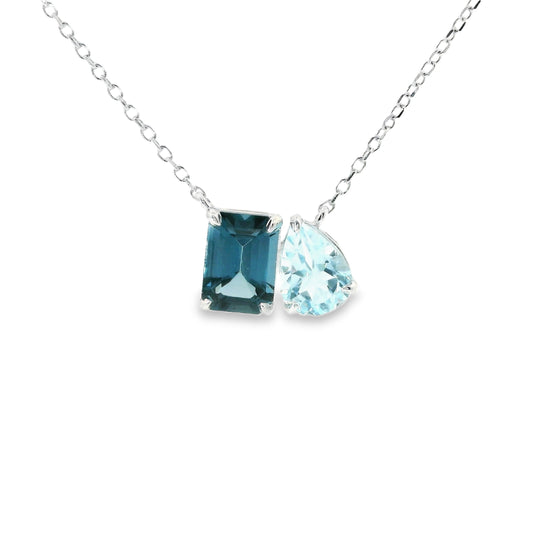 Toi et Moi Blue Topaz Necklace in 9ct Gold