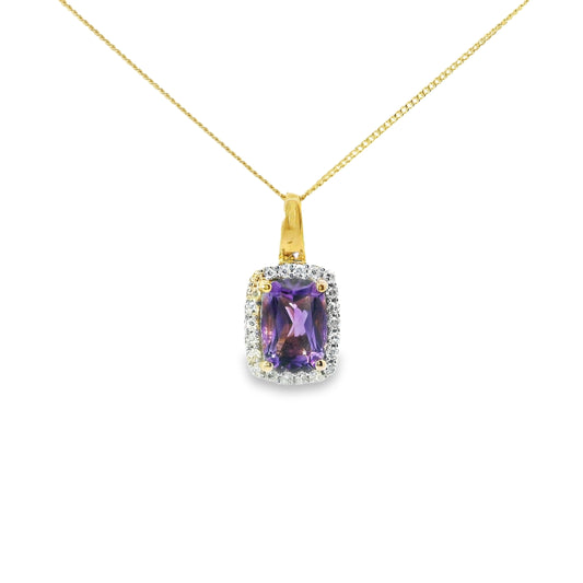 18ct Yellow Gold Pendant with Amethyst and Diamonds