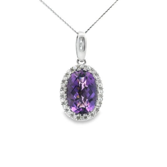9ct White Gold Pendant with Amethyst with White Topaz