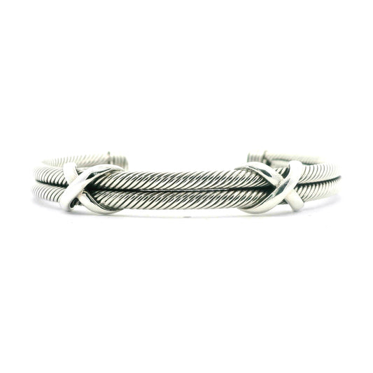 Silver Double Kiss Cuff Bangle