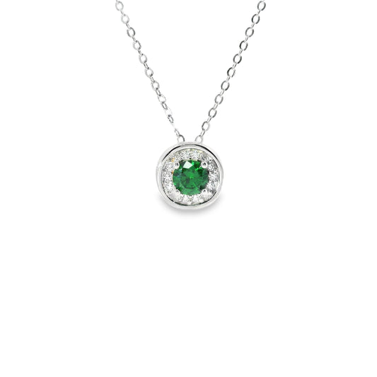 Silver & Emerald Cubic Zirconia Necklace