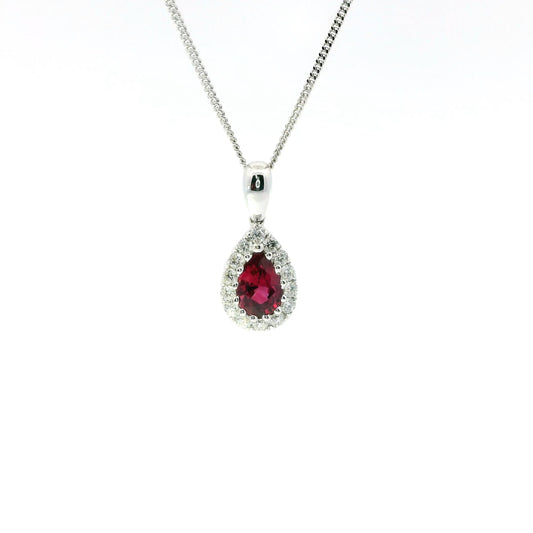18ct White Gold Ruby and Diamonds Pendant