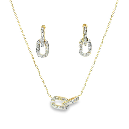 9ct Gold Double Link Pendant and Earings with Diamonds