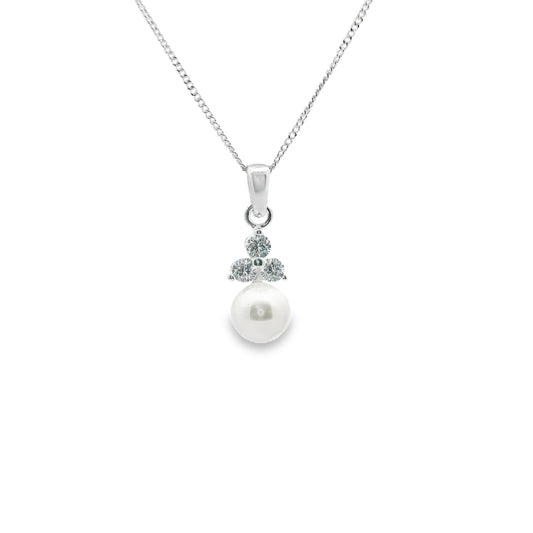 Shell Pearl Drop Pendant with Cubic Zirconia