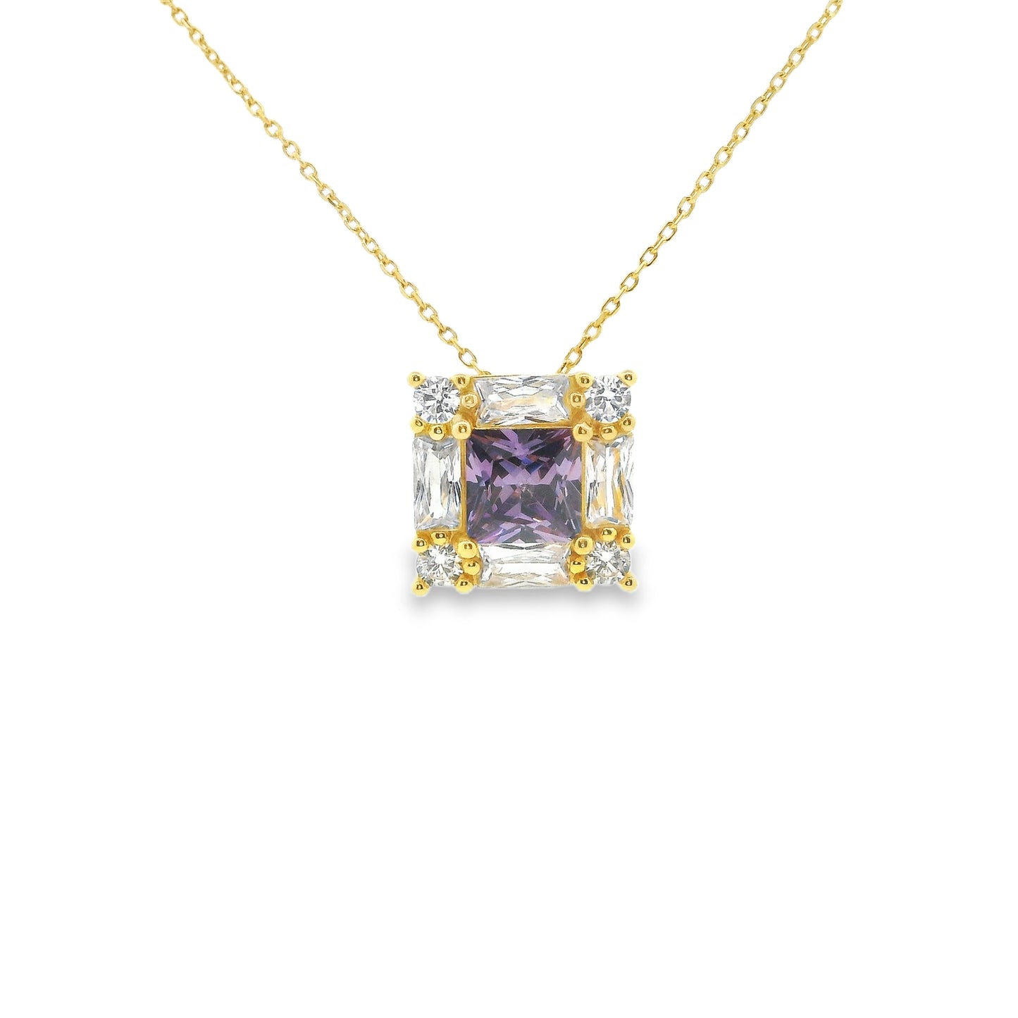 Silver, Gold & Amethyst Cubic Zirconia Deco Style Pendant