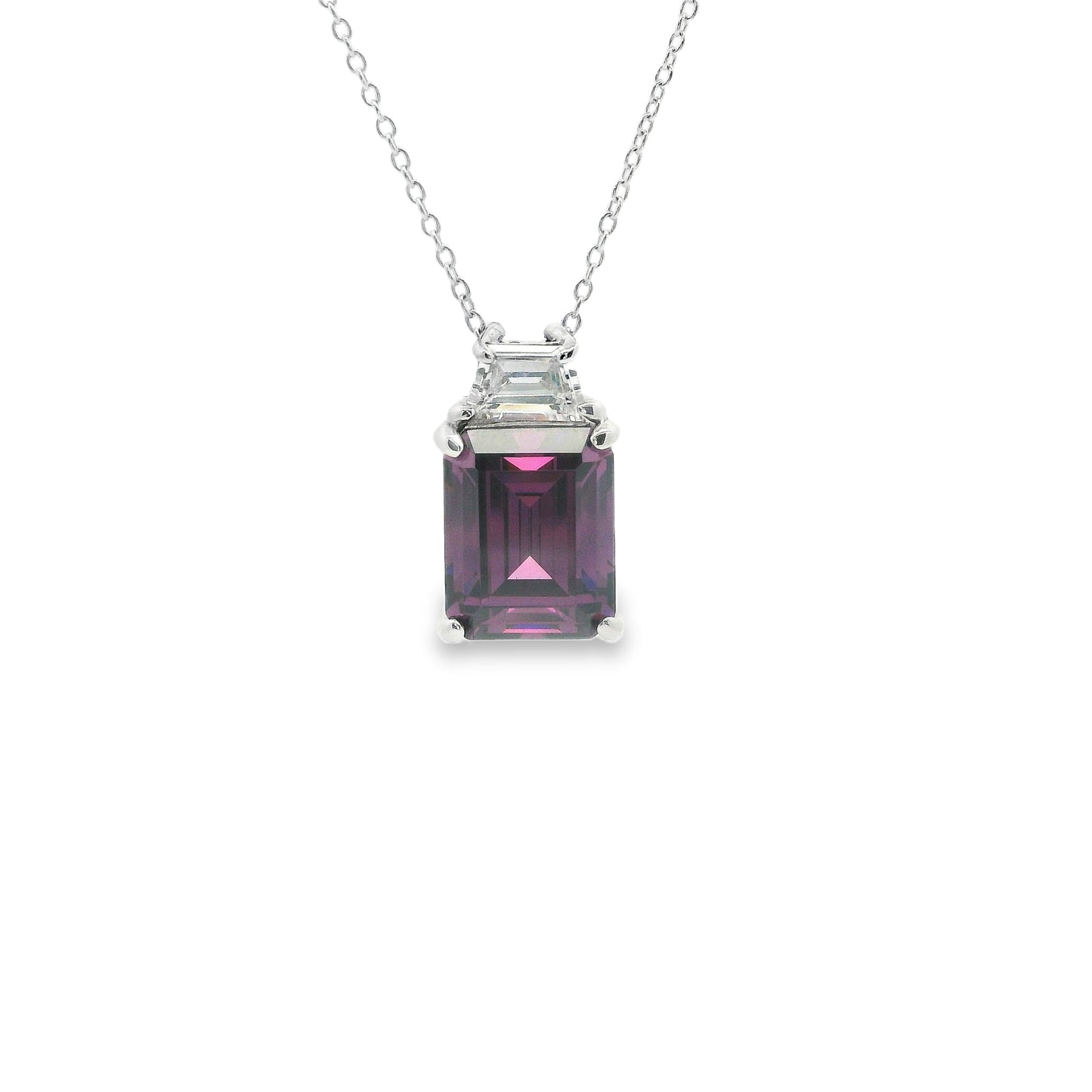 Silver & Amethyst Cubic Zirconia Deco Design Necklace