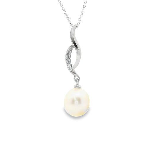 Freshwater Pearl and Cubic Zirconia Twist Pendant