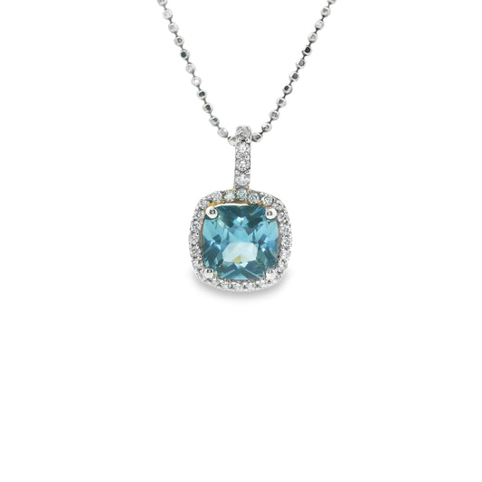 Aqua Cubic Zirconia Square Pillow Pendant