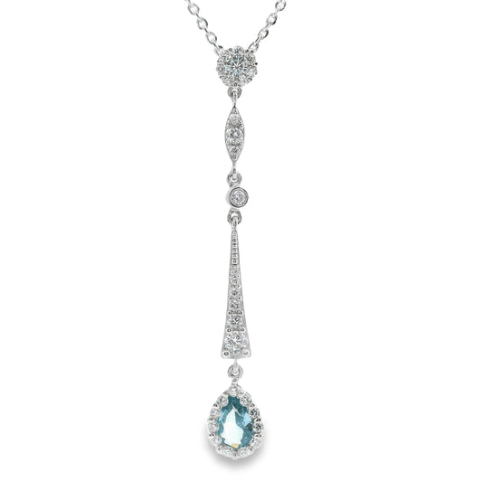 Victorian Silver & Aqua Cubic Zirconia Pendant