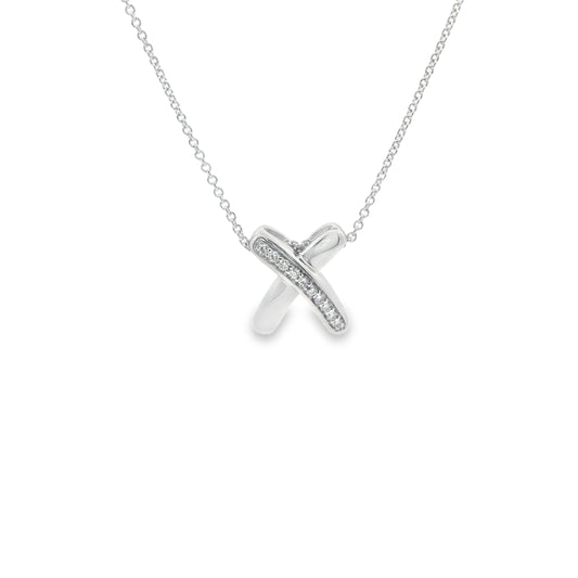 9ct White Gold Pendant X with Diamonds