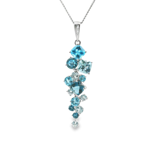 9ct White Gold Scatter Pendant with Blue Topaz